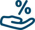Open hand and a percentage sign icon