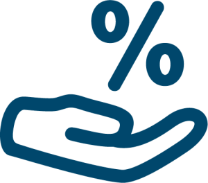 Open hand and a percentage sign icon